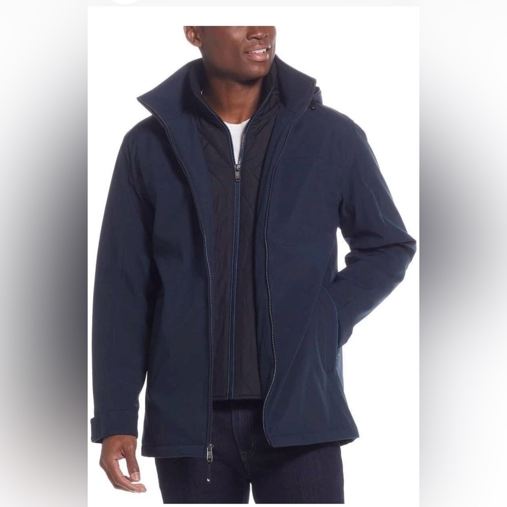 Weatherproof Men's‎ Ultra Tech Jacket Fleece Bib Removable Hood Black/Blue SZ XL
